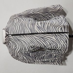 LAL Live A Little Zebra Striped Leather Flared & Qtr. Length Sleeve Zip Up Sz. S